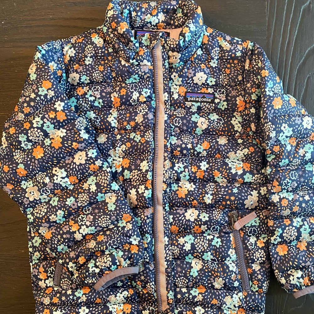 Patagonia Kids Floral Puffer Jacket - Blue, Orange, White